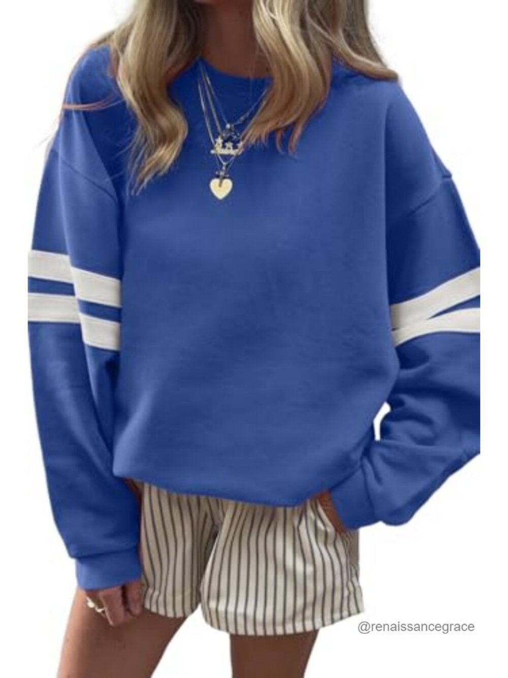 Oversized Varsity Striped Sweatshirt Knit Pullover